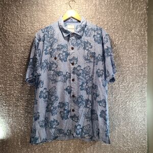 Tommy Bahama Shirt Mens Xl Blue Floral Silk Button Up Hawaiian Pockets